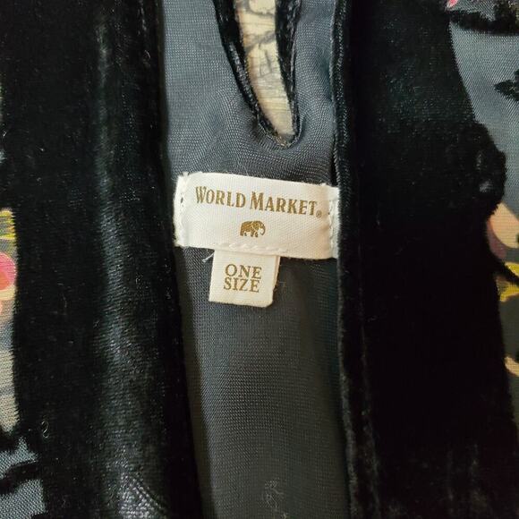 World Market Women Kimono Drape Floral Velvet Trim Fringes One Size Boho Shawl - Picture 2 of 10